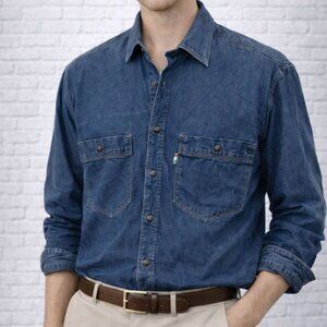 Moschino Jeans Men's Denim Long Sleeve Snap Shirt Size L Vintage